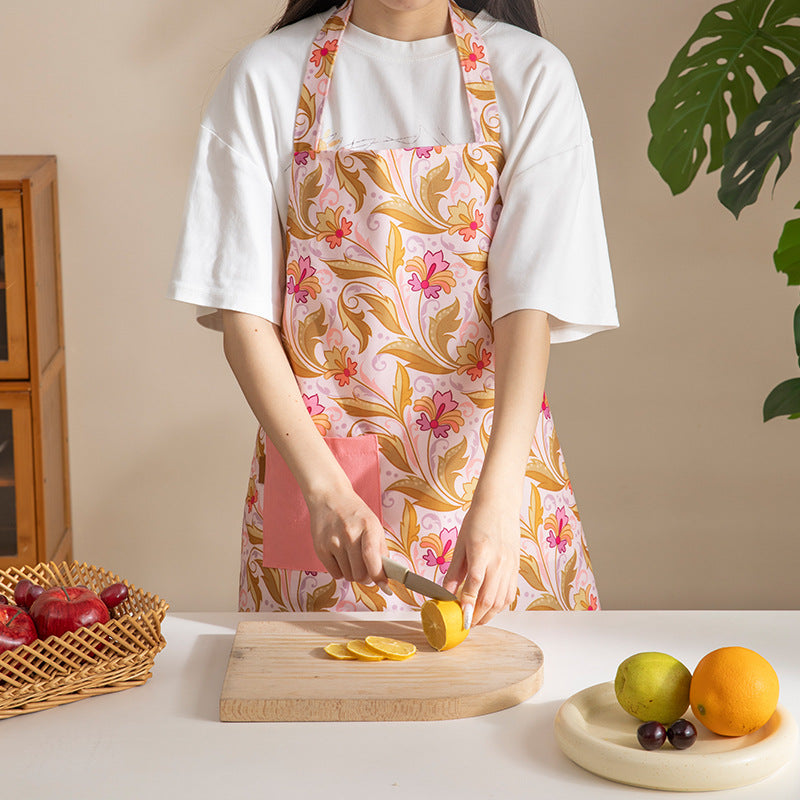 Printed cotton kitchen apron with pocket and adjustable neck strap Stornfield