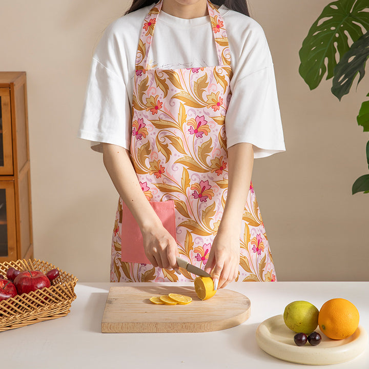 Printed cotton kitchen apron with pocket and adjustable neck strap Stornfield