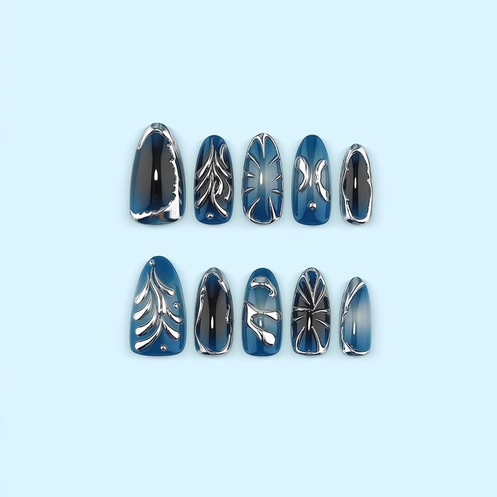 Glamorous artificial nails with unique metallic accents Stornfield