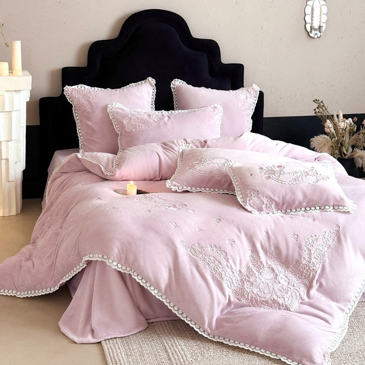 Plush Velvet-Texture Embroidered Duvet Cover & Sham Set