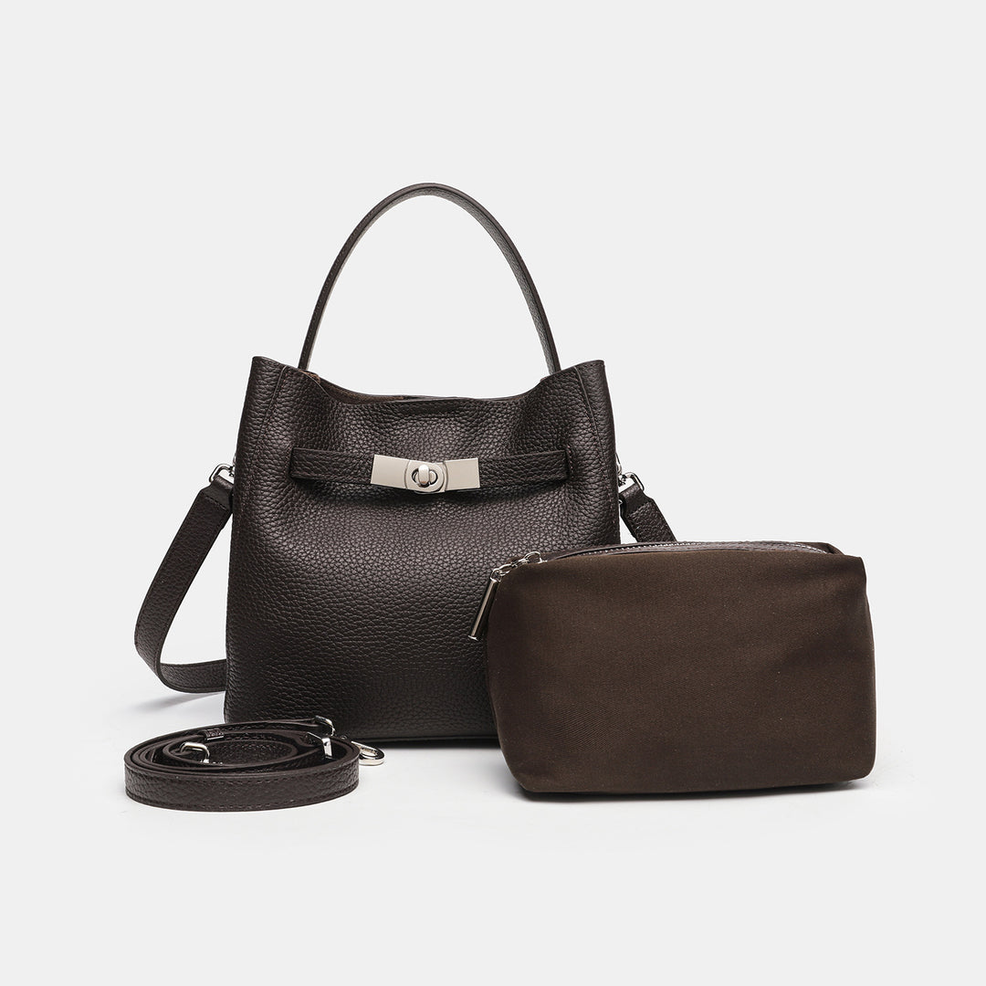 Textured Leather Handheld Tote Bag