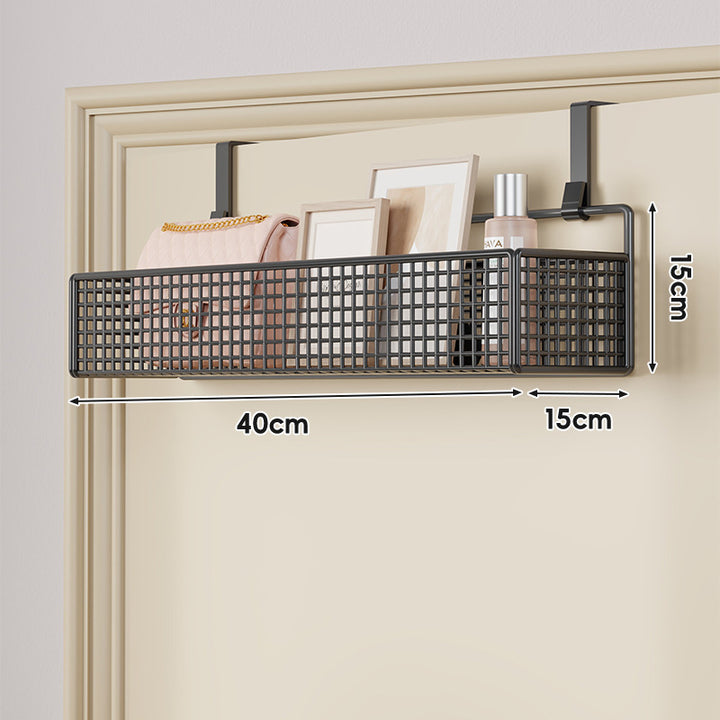 Over-Door Hanging Double-Tier Ventilated Mesh Storage Basket Organizer with Hooks