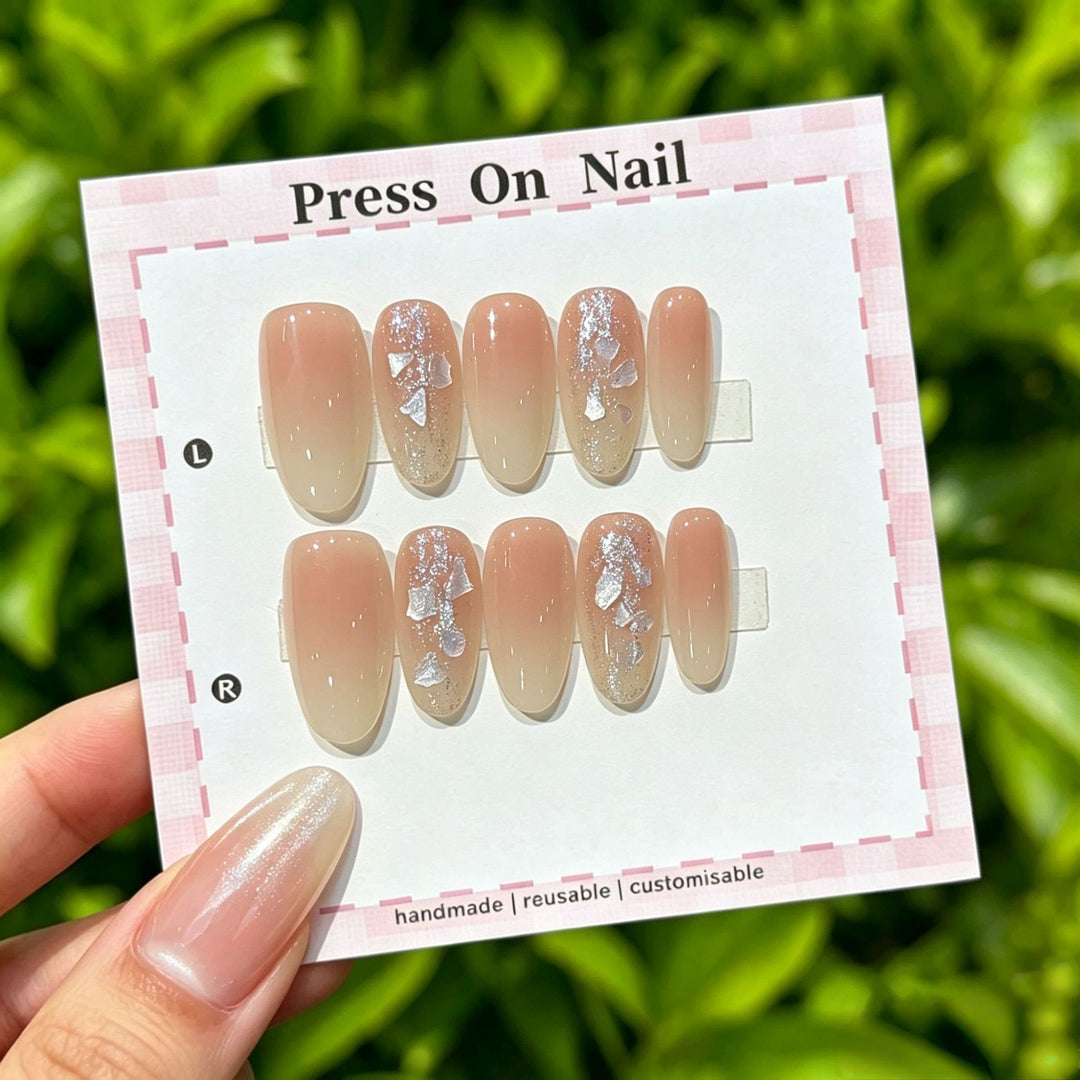 Decorative Press-On Nail Set with Gem Accents  1791774365
