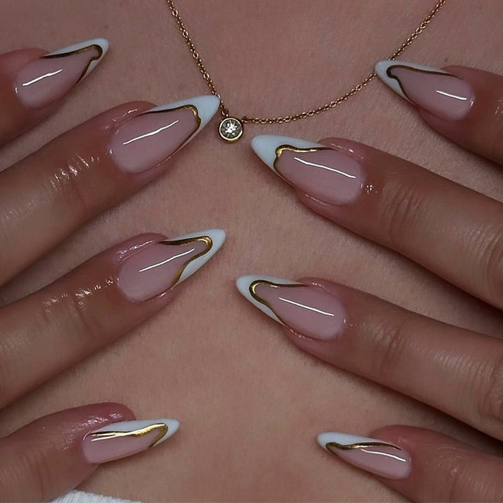 Elegant artificial nail set with gold accents Stornfield
