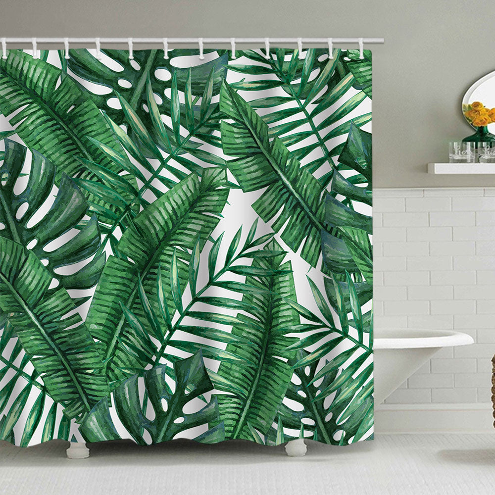 Tropical Leaf Print Shower Curtain Stornfield