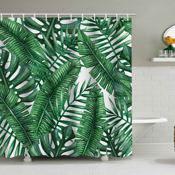 Tropical Leaf Print Shower Curtain Stornfield