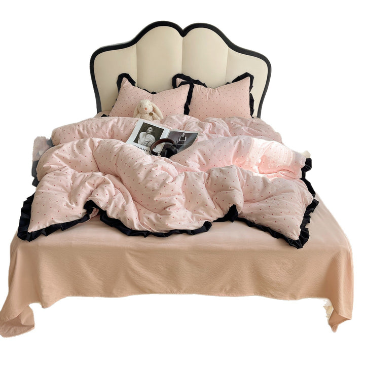 Polka Dot Ruffled Edge Duvet Cover and Pillowcase Set