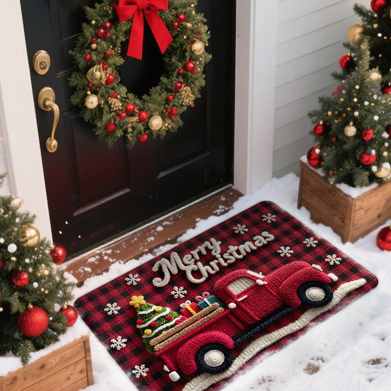 Festive Truck-Themed Door Mat