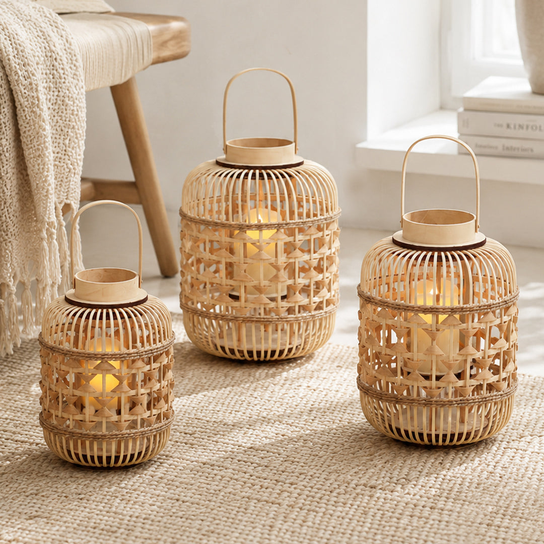 Decorative Lantern made of woven bamboo Stornfield