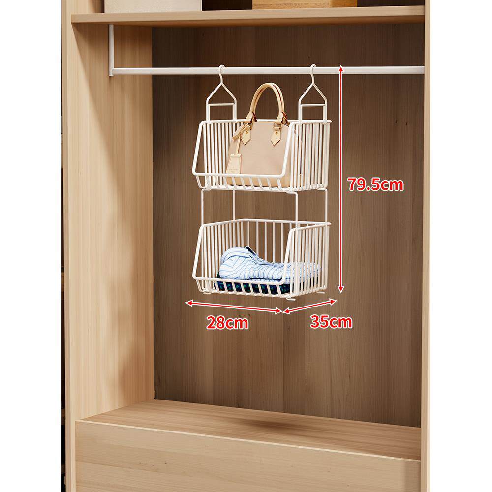 Over-Rod Double Tier Hanging Closet Wire Basket Organizer with Removable Baskets