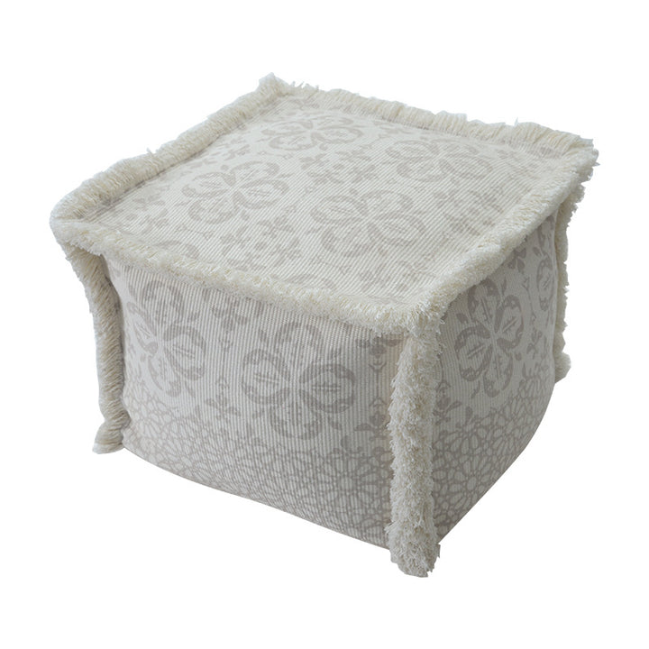 Padded pouf seat ottoman with woven structure and carrying handle