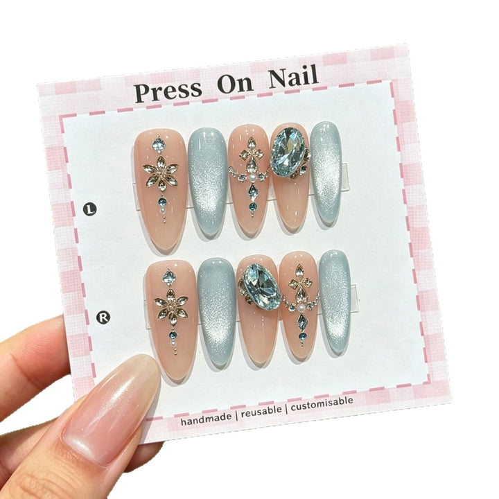 Reusable Decorative Press-On Nail Set with Gem Accents