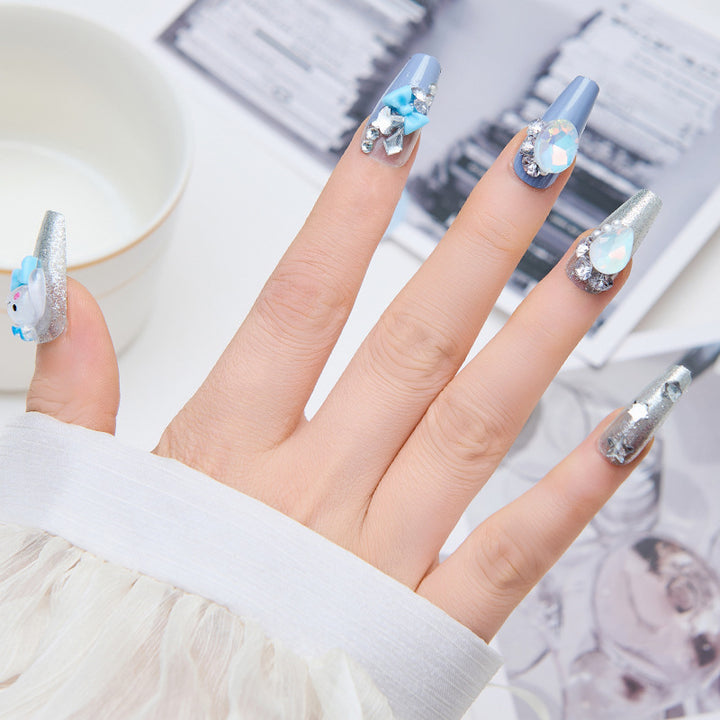 Creative artificial nails with 3D design and glitter accents Stornfield