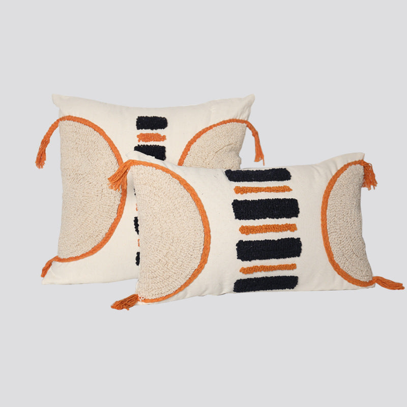 Decorative Tassel Embroidered Lumbar and Square Pillow Set