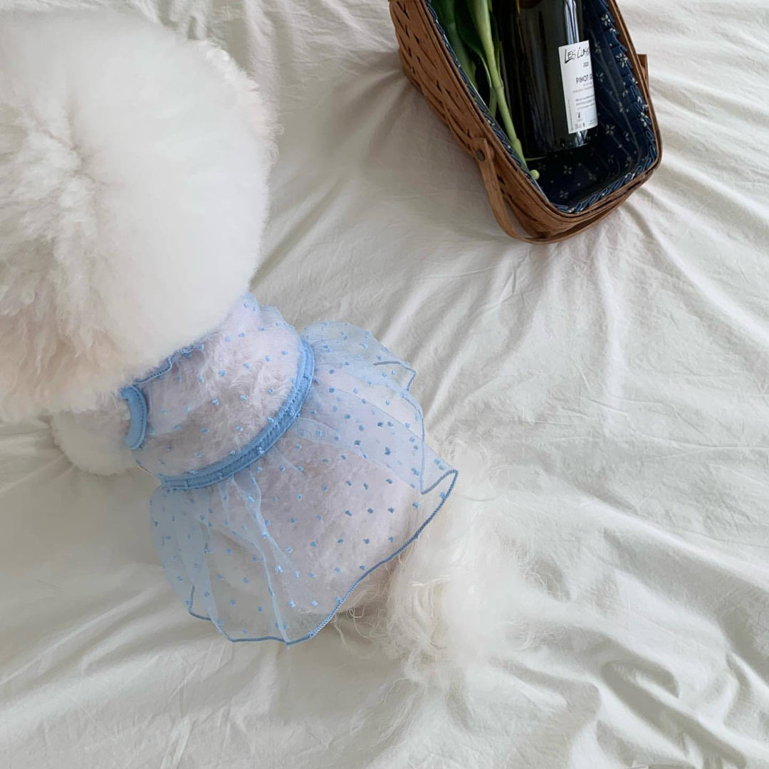 Sheer Organza Polka Dot Pet Dress with Ruffled Hem and Harness Slot