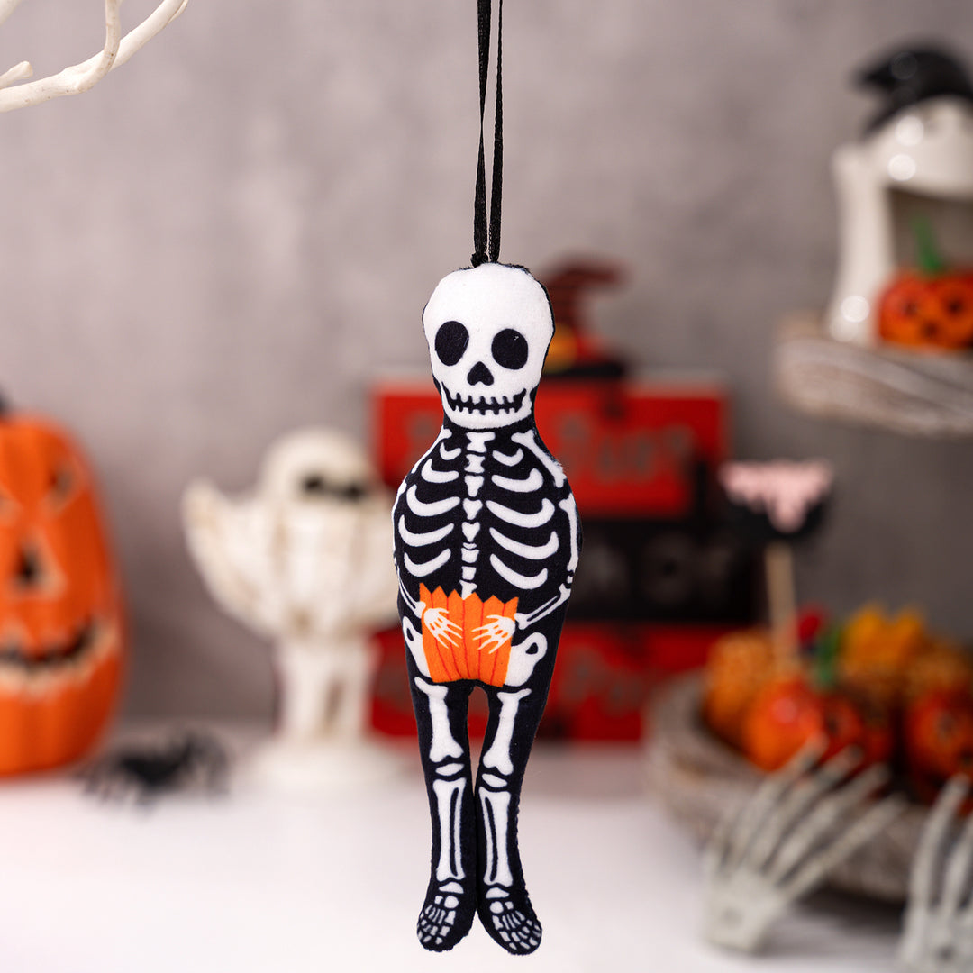 Halloween Hanging Decoration Plush Pumpkin with Tulle Collar and Ribbon Hanger