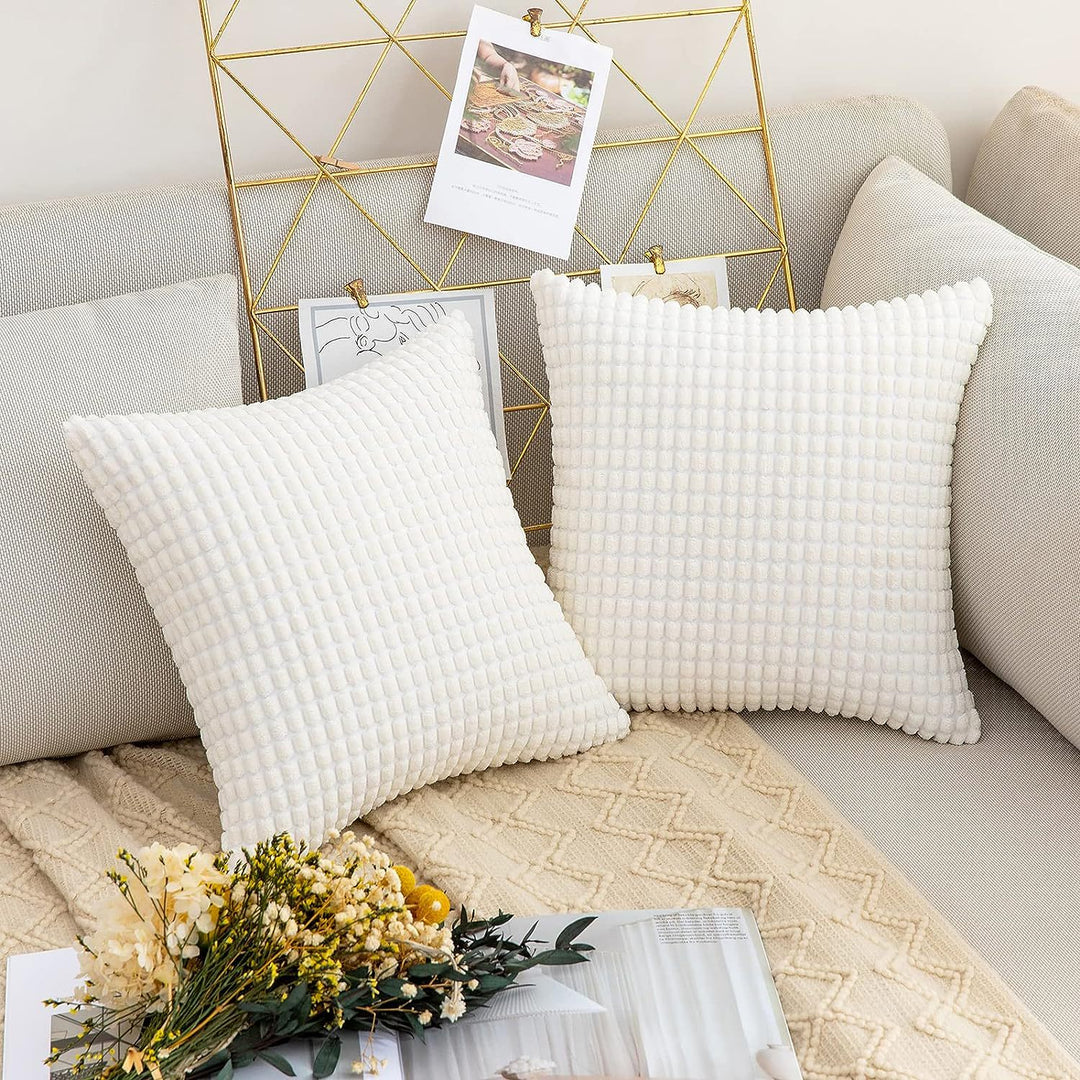Textured Waffle-Weave Cotton Lumbar and Square Pillow Covers Set