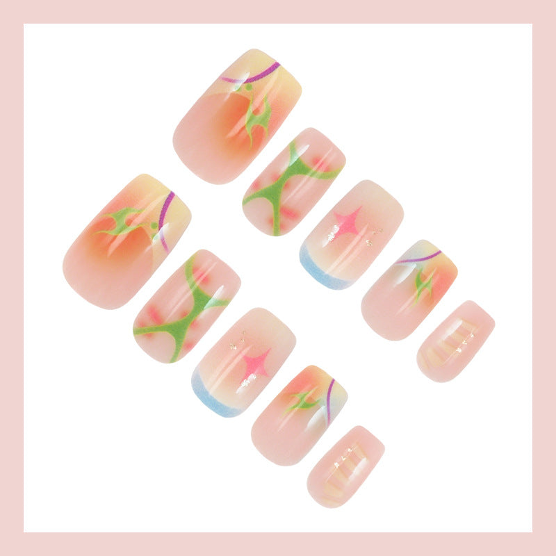 Artificial nail set with luxurious flower and ombre design Stornfield