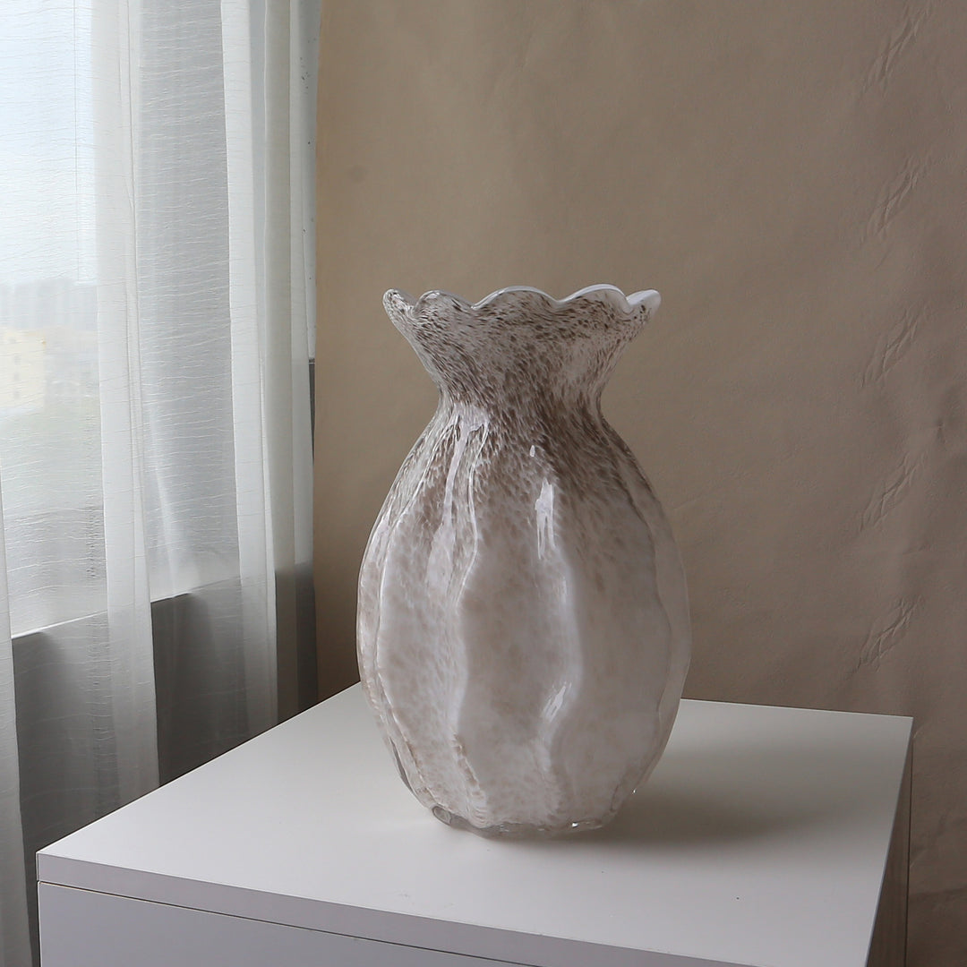 Handblown Scalloped-Rim Textured Glass Accent Vase Stornfield