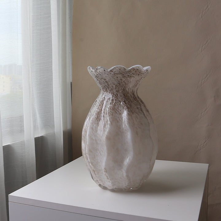 Handblown Scalloped-Rim Textured Glass Accent Vase Stornfield