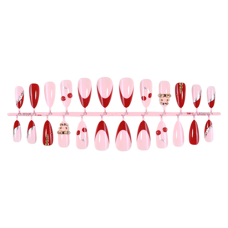 Decorative Art Press-On Nail Set with Cherry and Gold Accents Stornfield