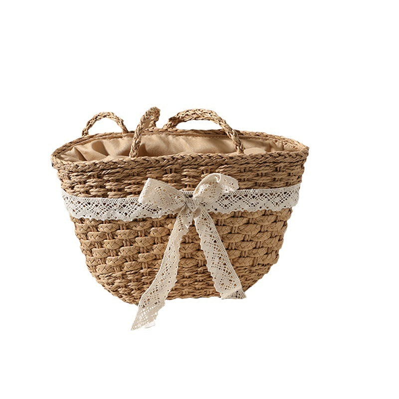 Elegant basket bag with decorative lace ribbon Stornfield