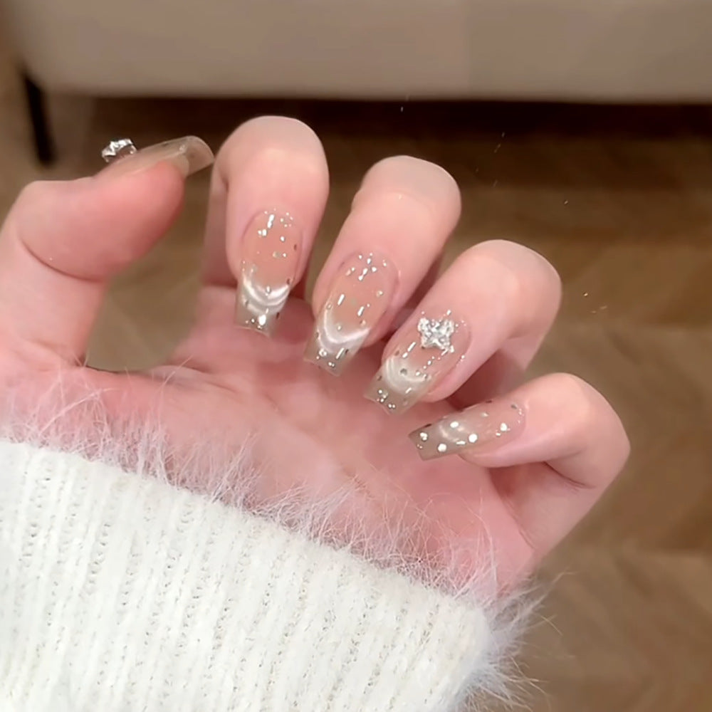 Artful Nail Extensions with Rhinestone Decoration Stornfield