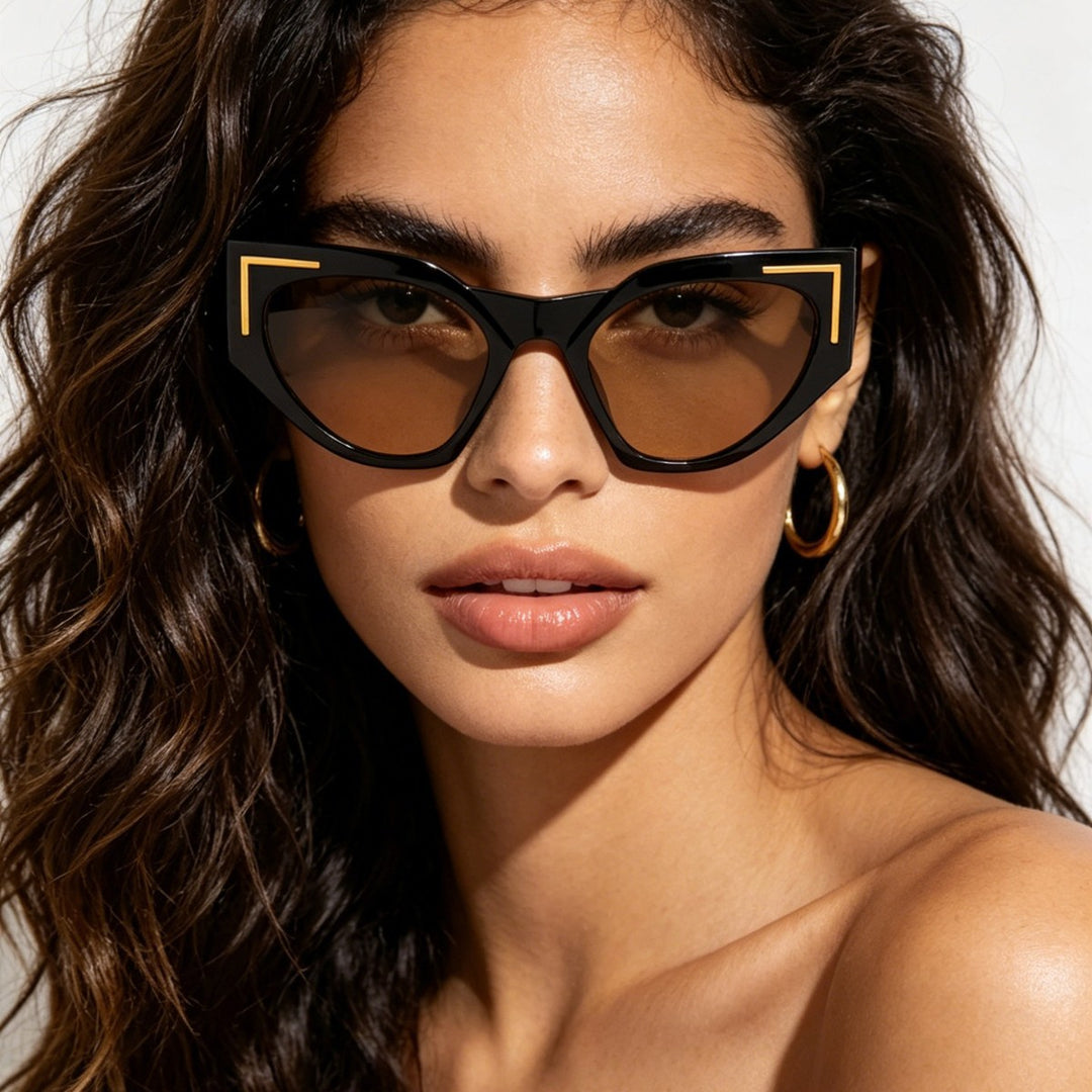 Women's Creative Cat-Eye Sunglasses with Transparent Frame and Brown Lenses Stornfield