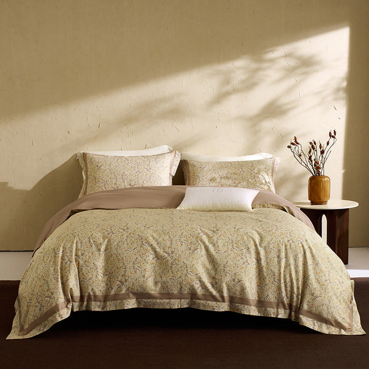 Botanical Vintage Meadow Print Cotton Duvet Cover Set with Sateen Reverse & Matching Shams