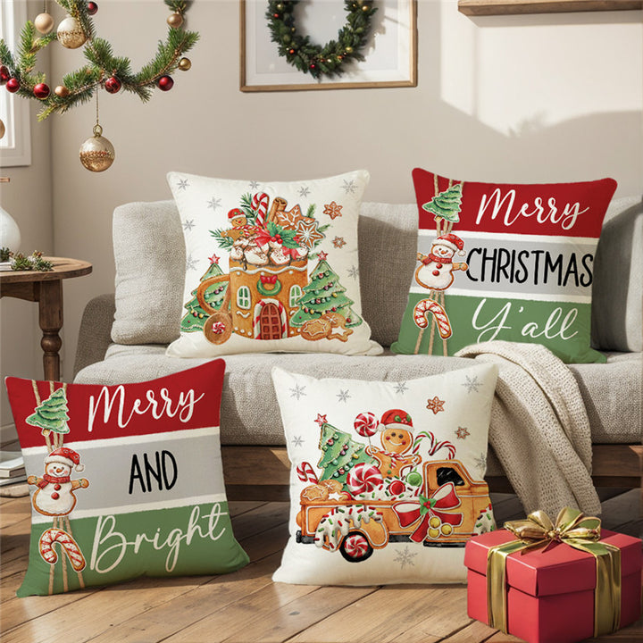 Multi-Piece Festive Cotton-Linen Decorative Throw Pillow Covers