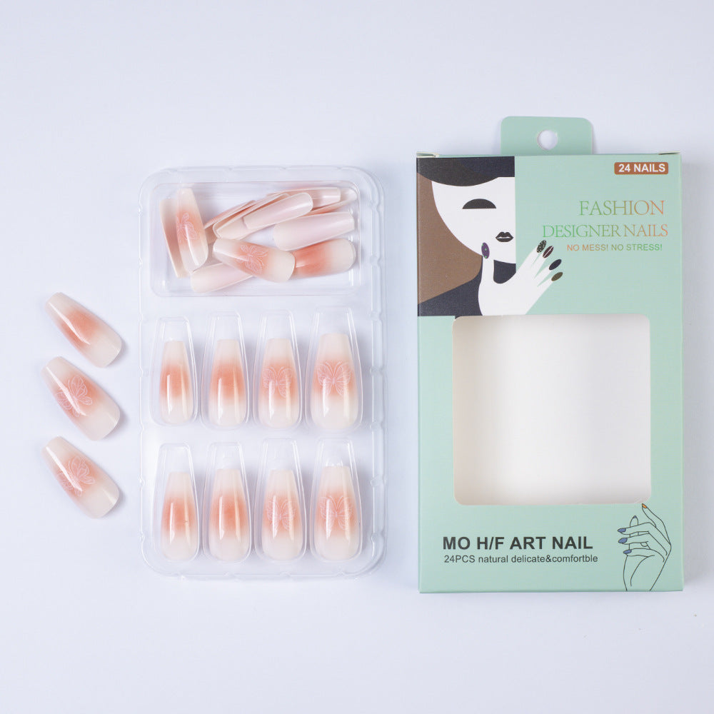 Trendy Artificial Nails with Ombre Effect and Butterfly Designs Stornfield