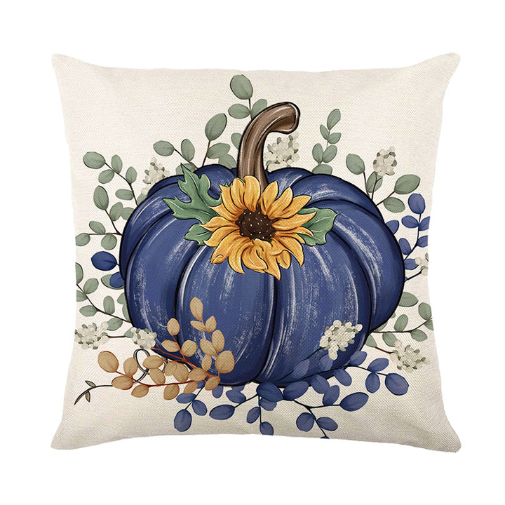 Seasonal Autumn Script Cushion Cover with Pumpkin and Leaf Line Art