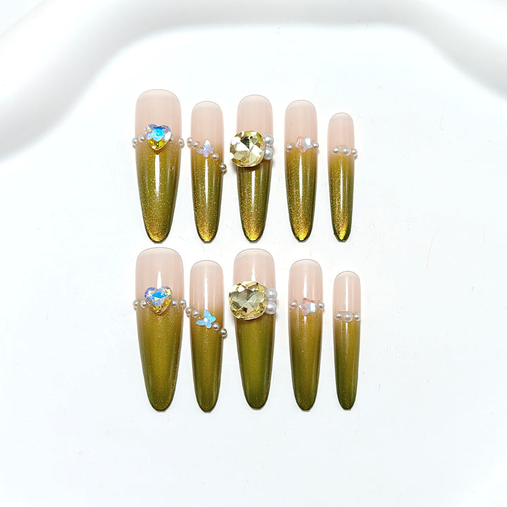 Artificial nails with Elegant Ombre Effect and Glitter Accents Stornfield