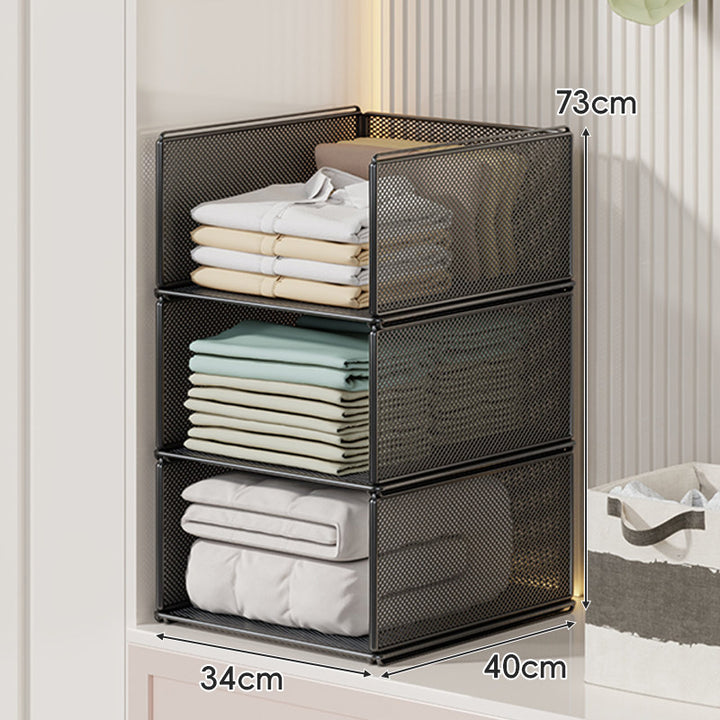 Stackable Metal Mesh Four Tier Closet Storage Drawer Organizer