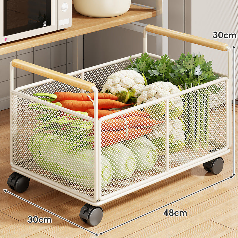Rolling Mesh Kitchen Storage Cart with Wooden Handles