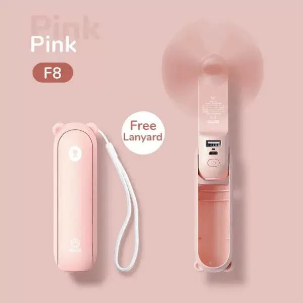 Unisex one size foldable rechargeable portable mini fan with integrated USB power bank and lanyard Stornfield