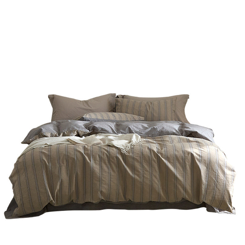 Reversible Striped Cotton-Linen Duvet Cover Set with Soft Brushed Backing