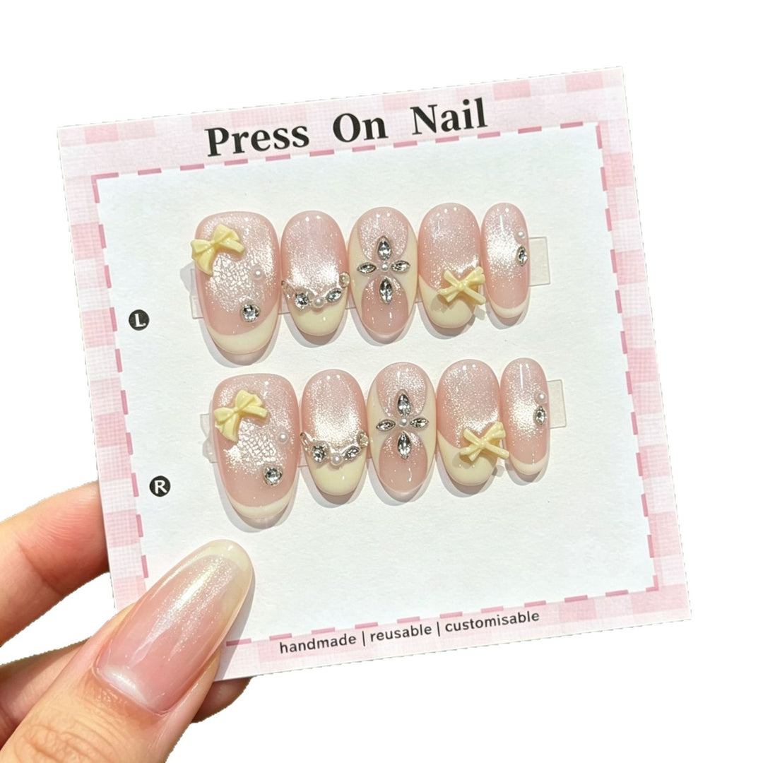 Decorative Press-On Nail Art Set with Unique Gem Accents