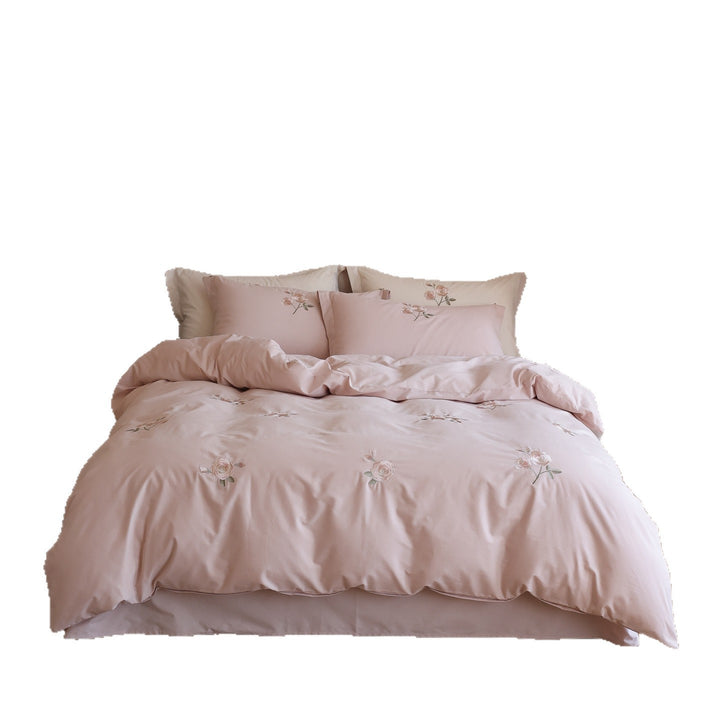 Embroidered Rose Cotton-Sateen Duvet Cover Set with Pillow Shams
