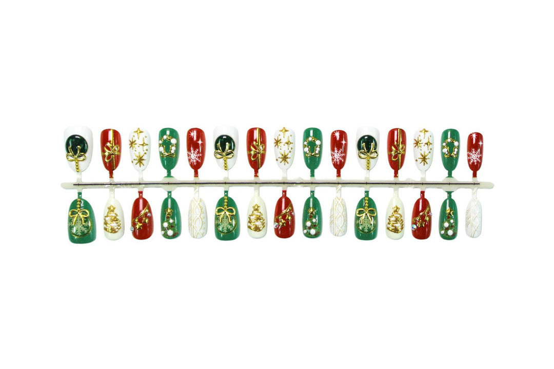 Artificial nail set with festive Christmas motifs and glamorous gold decorations Stornfield