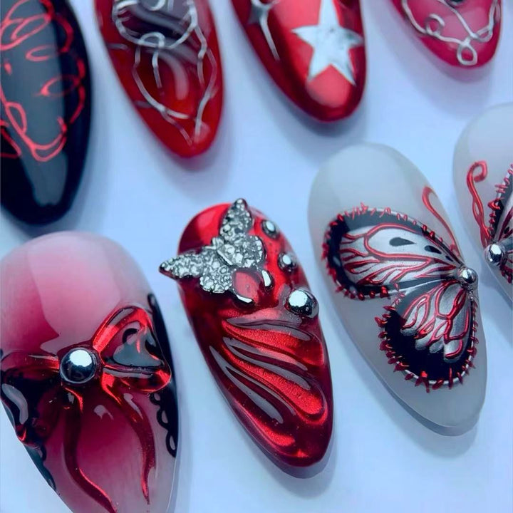 Artistic Press-On Nail Set with Butterfly and Star Details Stornfield