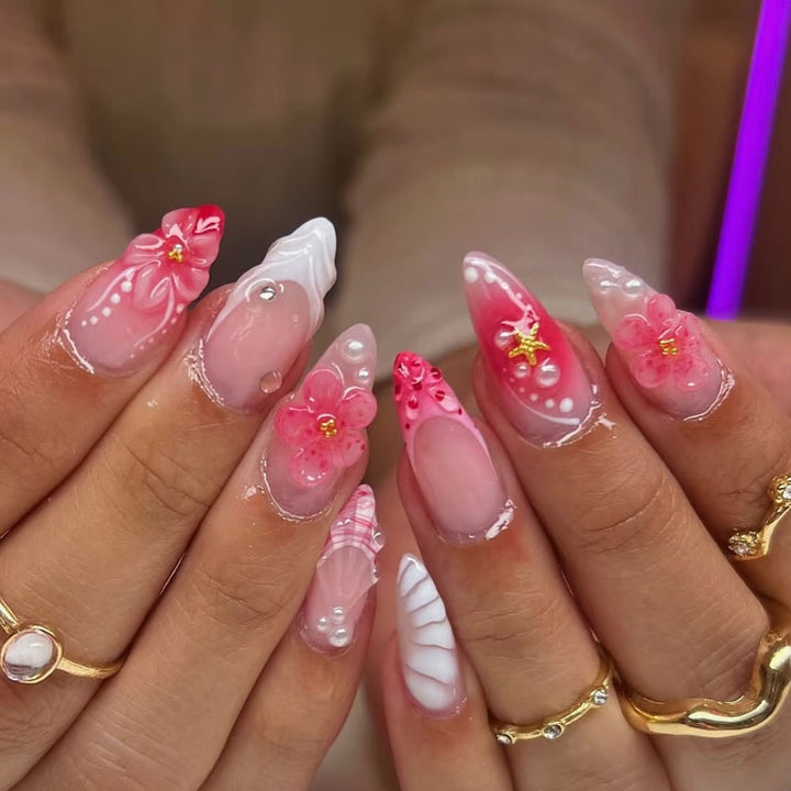 Artificial nails with 3D flower decoration Stornfield