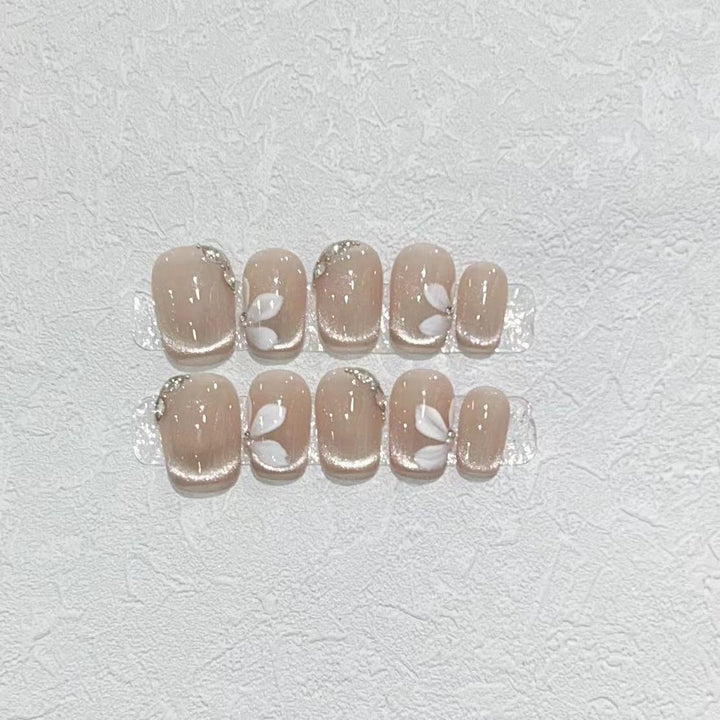 Decorative Press-On Nail Set with Elegant Leaf Design Stornfield