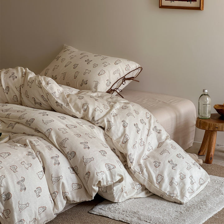 Illustrated Cotton-Sateen Duvet Cover Set with Ribbon-Tie Pillowcase