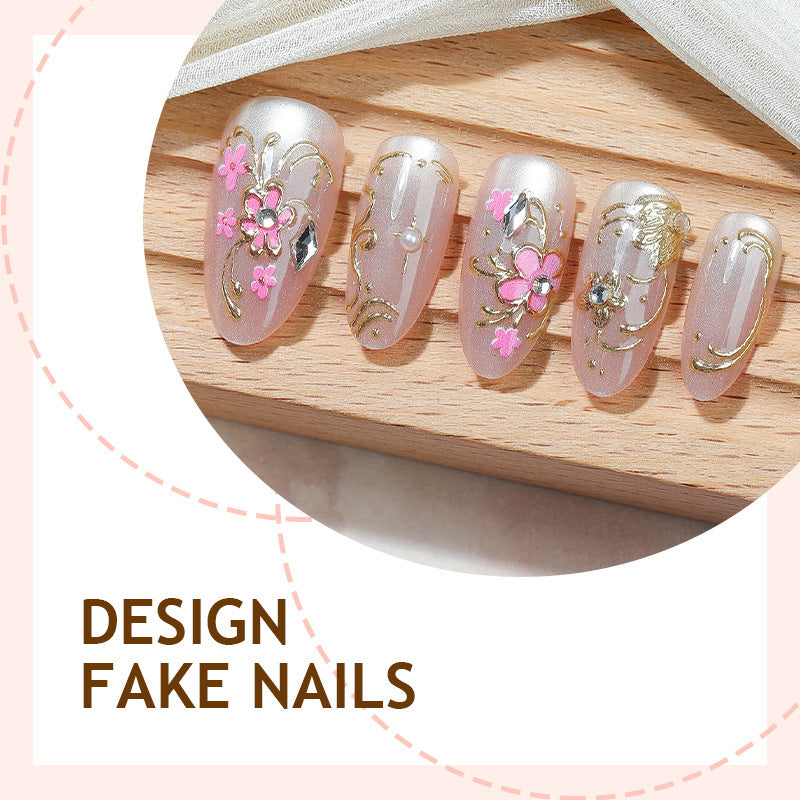Nail art set with floral and golden details Stornfield