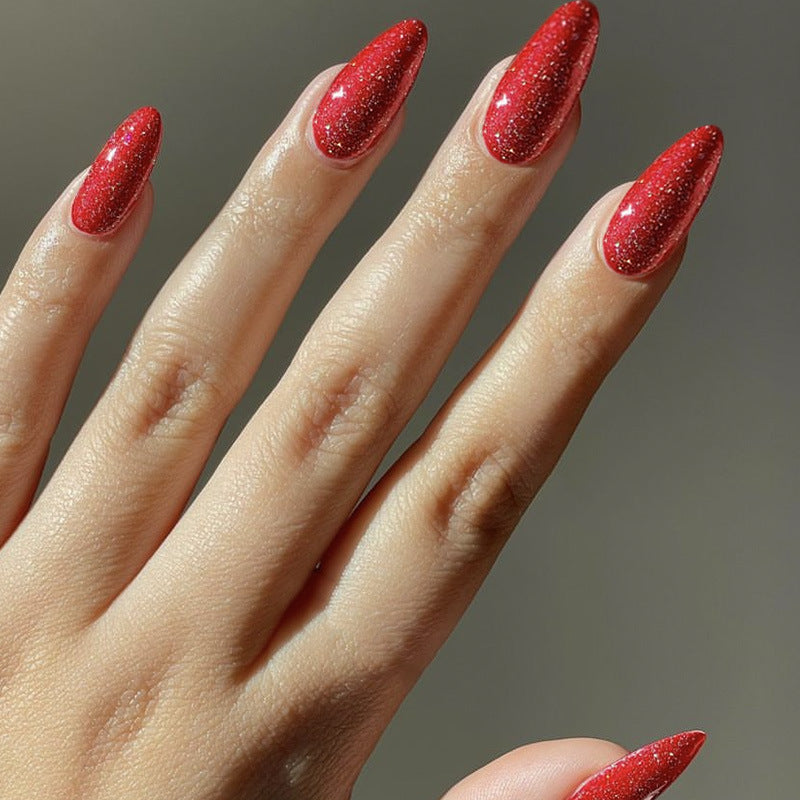 Glossy Glitter Almond-Shaped Press-On Nails Stornfield