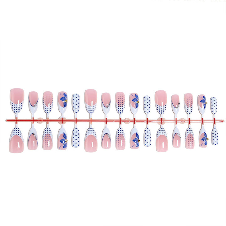 Artificial Nail Set with Decorative Polka Dots and Floral Accents Stornfield
