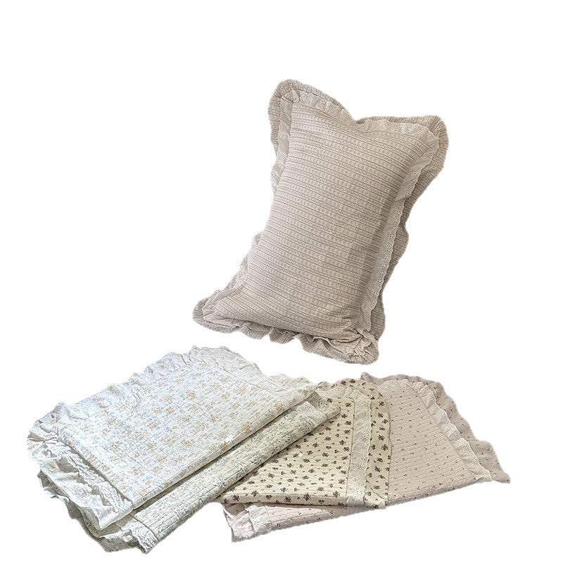 Quilted Ruffled Floral Cotton Coverlet Bedspread Set with Lace-Trim Pillow Shams