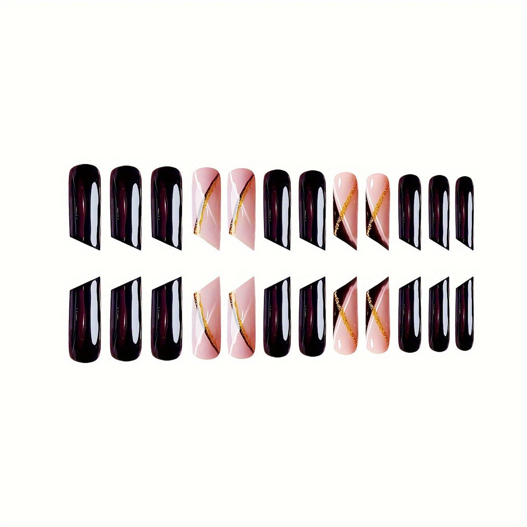 Premium Glossy Coffin Press-On Nails Stornfield