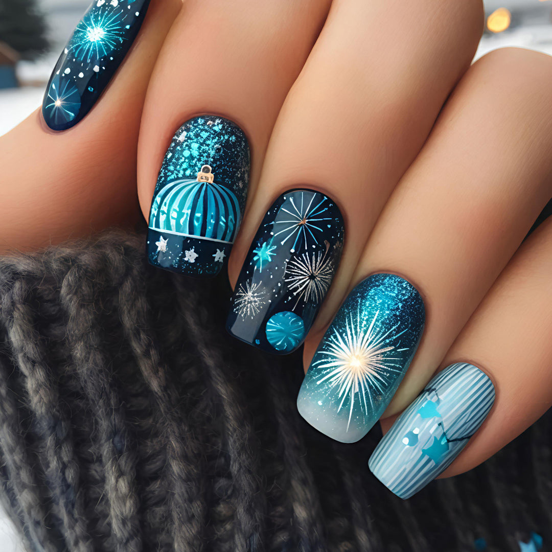 Artificial nails with festive fireworks design Stornfield